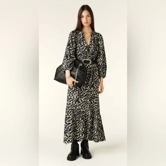 NWT ba&sh navy and Cream Agatha Dress- size 4 - Picture 1 of 6